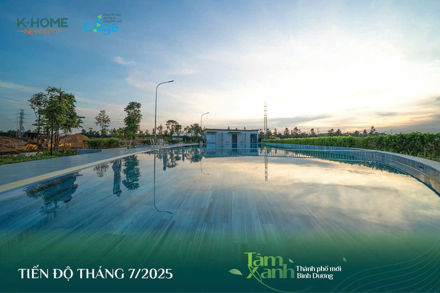 View nhìn thực tế từ hồ bơi thuộc phố đi bộ nhìn ra khu trường học Elite School, qua phân khu Lát Hoa